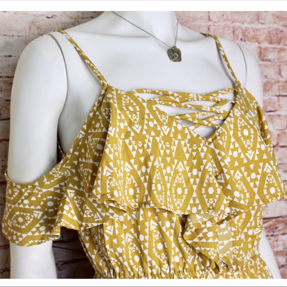 Indulge Cold Shoulder Patterned Ruffle Mini Dress - Picture 4 of 7